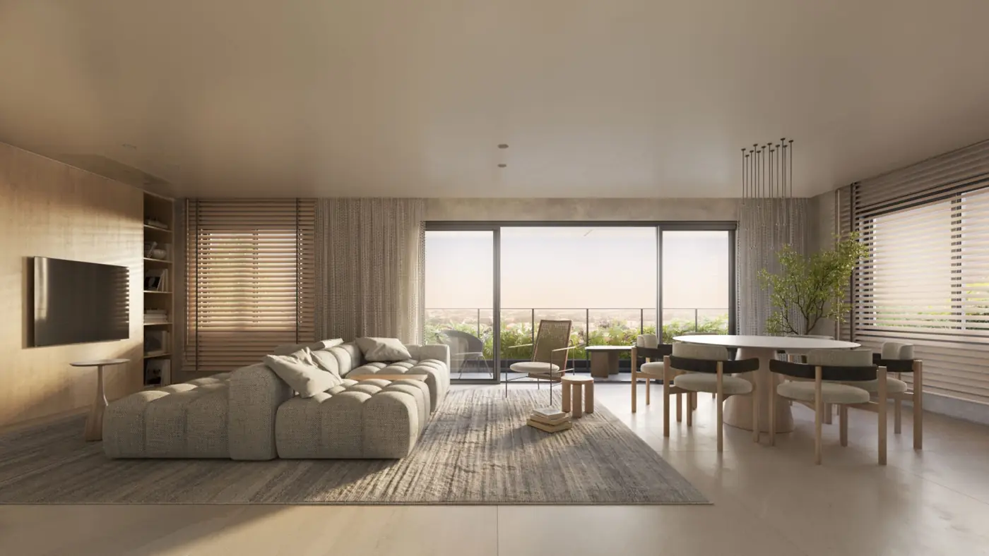 Living decorado — Mondrian Art Residences, Estância Velha, Canoas