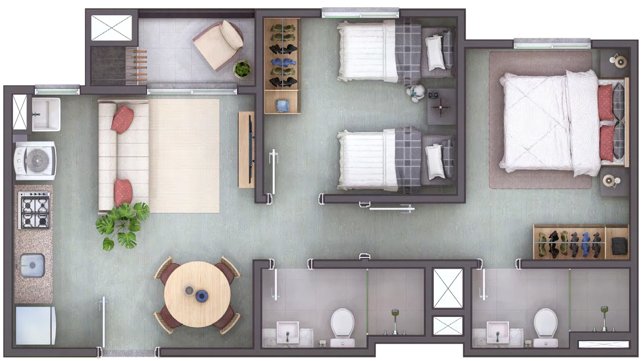 Planta humanizada — 2 dormitórios